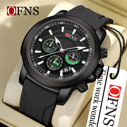 OFNS Hot Selling 1603 Top Fashion Men's Quartz Watch Six Pin Three Eye Timing Quartz Watch Multi functional Waterproof Watch