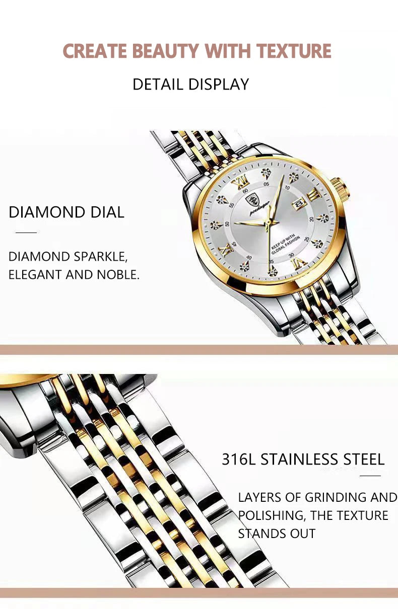 POEDAGAR Fashion Women Watch Top Brand Rose Gold Stain Steel Waterproof Date Quartz Ladies Watch Luxury High Quality Clock Gifts