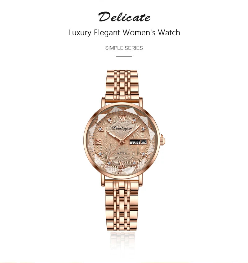 POEDAGAR Fashion Dress Watch Luxury Elegant Waterproof Luminous Date Week Quartz Women's Watches Gift Casual relojes para mujer