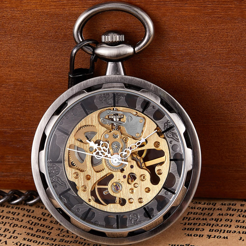 Copper Steampunk Vintage Pocket Watch Necklace Pendant Hollow pocket fob watches Men Women Hollow Gear relojes de bolsillo