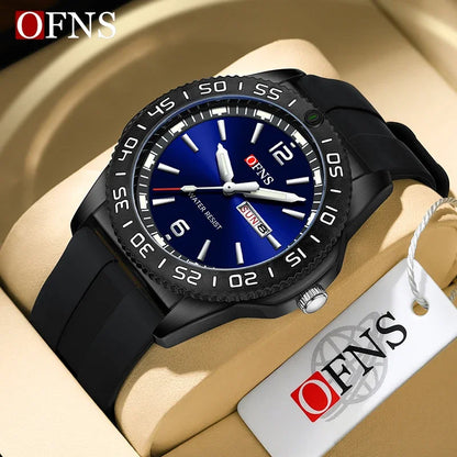 OFNS Top Luxury 8015 Men's Quartz Watch Military Waterproof Watch Business Silicone Band Sports Men's Watch 2024