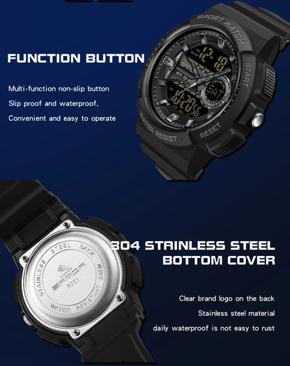 SANDA New Fashion Military Sports Watch Dual Display LED Date Digital Watches Waterproof Men's Quartz Watch Relogio Masculino