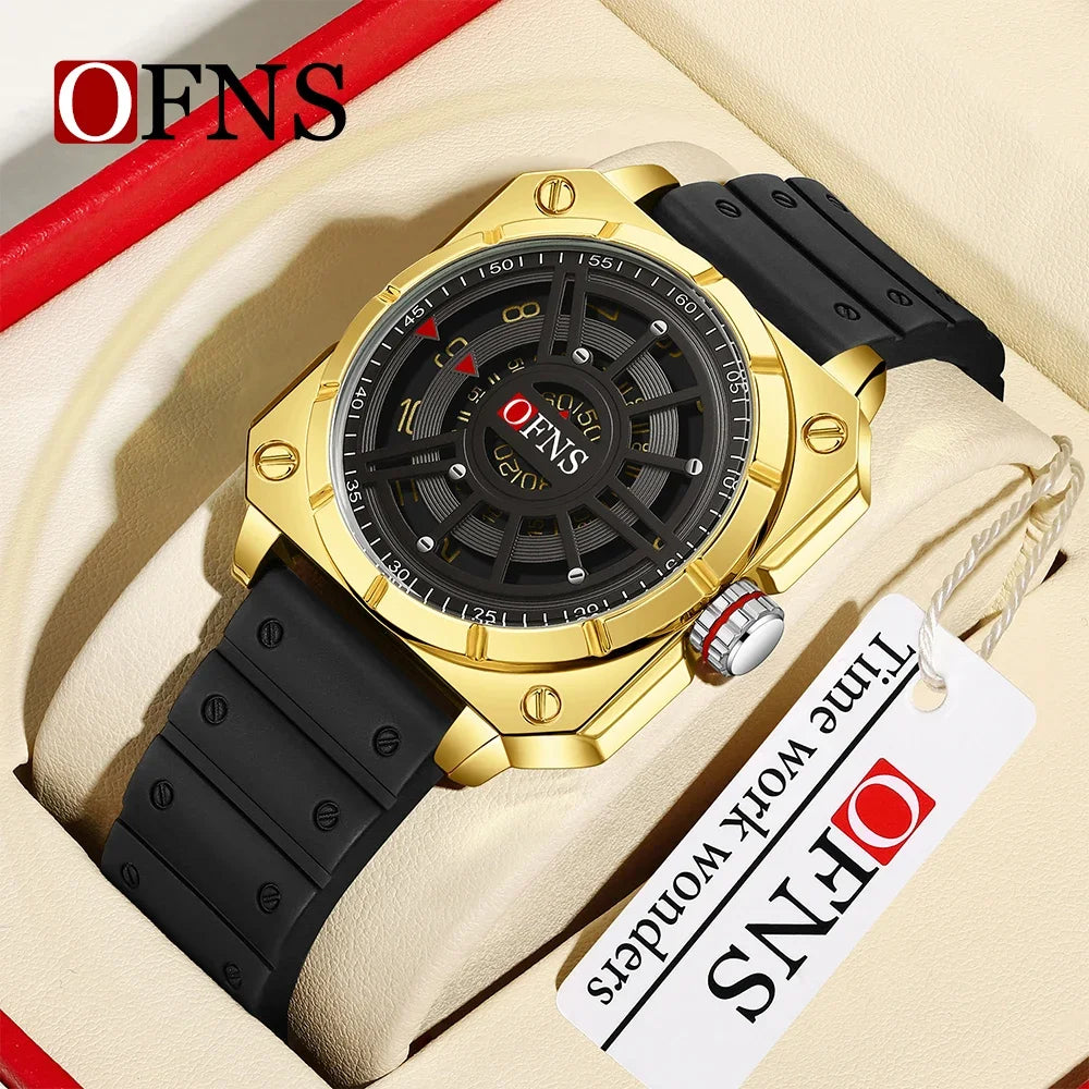 OFNS New 8026 Fashion Men's Watch Creative Cool Trend Large dial Quartz Watch Business Waterproof Men's Watches