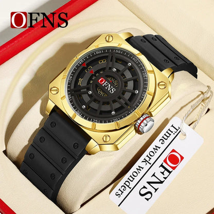 OFNS New 8026 Fashion Men's Watch Creative Cool Trend Large dial Quartz Watch Business Waterproof Men's Watches