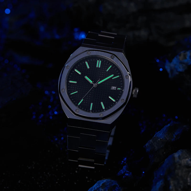 No Logo All Stainless Steel Band Luminous Hands 5ATM Waterproof Men Automatic Mechanical Watch