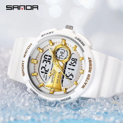 SANDA New Fashion Military Sports Watch Dual Display LED Date Digital Watches Waterproof Men's Quartz Watch Relogio Masculino