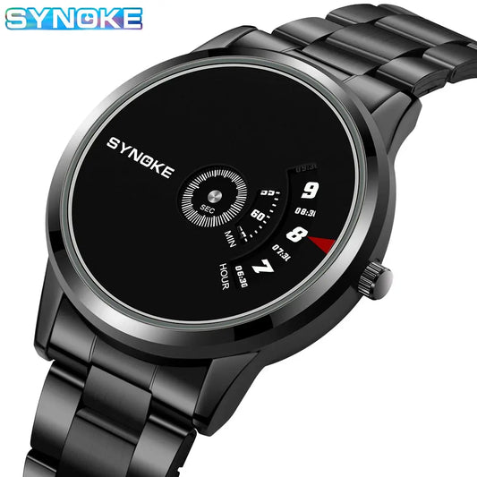 SYNOKE Montre à quartz pour homme, mode sport, étanche, bracelet en acier, calendrier créatif, cadran, affaires