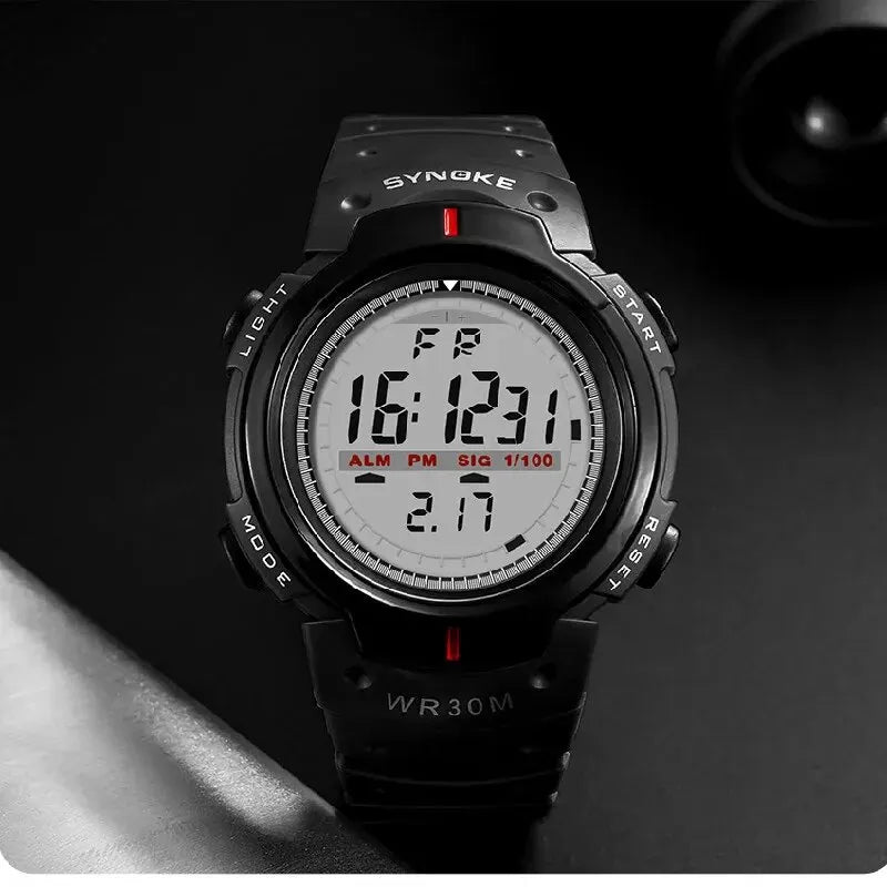 SYNOKE Montre électronique pour hommes Sports pour hommes Étanche Lumineux Multifonction Extérieur Alpinisme Grand écran Électronique