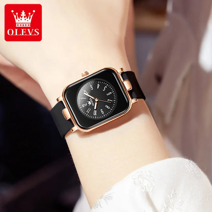 OLEVS NEW Square Watch for Ladies Luminous Waterproof  Silicone Band Simple Wristwatch 2023 Trend Fashion Women Watches Original