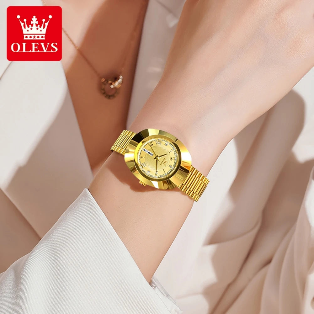 OLEVS Quartz Watch for Women Golden Tungsten steel Luxury Elegant Waterproof Calendar High Quality Watch Women's Wristwatches