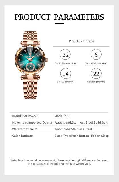 POEDAGAR Luxury Women Watch Top Brand Fashion Waterproof Stainless Steel Diamond Ladies Quartz Wristwatch Montre Femme Beautiful