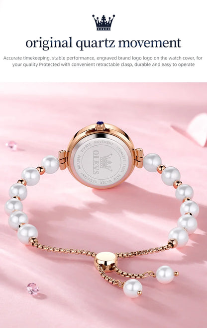 OLEVS Pearl Chain Watch for Women Luxury Diamond Dial Waterproof Original Top Brand Quartz Watches Gift Sets Relógio Feminino