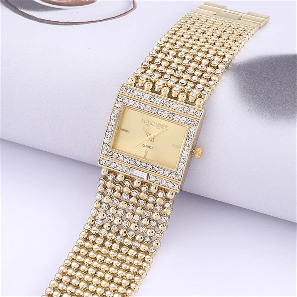 UTHAI W25 Women's Square Quartz Watch Fashion Brand Light Luxury Stainless Steel Bracelet Girls' Diamond Inlaid Wristwatches