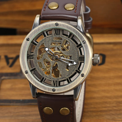 Automatic Mechanical Watch Men Retro Luxury Leather Sport Watch Steampunk Skeleton Self Winding Watches Gifts Relogio Masculino