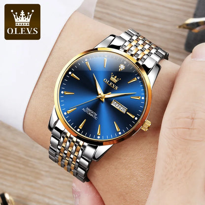 Montre mécanique automatique dorée OLEVS pour hommes Montres de luxe étanches en acier inoxydable avec calendrier lumineux Montres élégantes pour hommes 6635