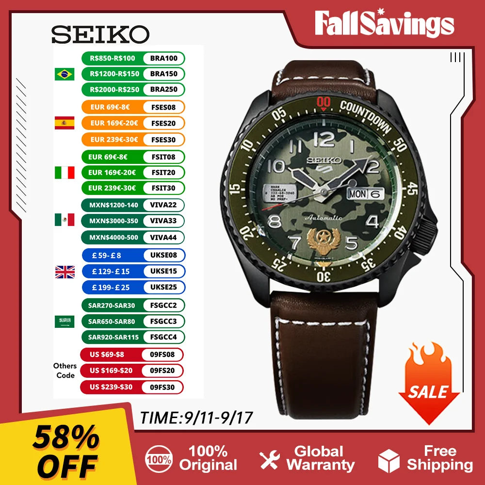 Original New SEIKO 5 Sports Watchs Automatic Mechanical 10bar Waterproof Luminous Watch For Men