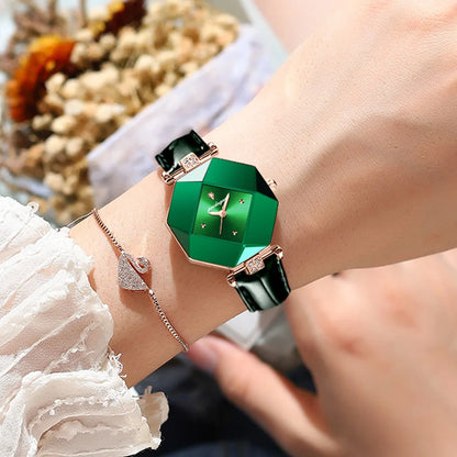 POEDAGAR High Quality Luxury Women's Watch Diamond Quartz Waterproof Ladies Green Leather Watches Fashion Exquisite DropShipping