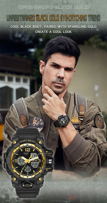 OFNS Top Brand Sports Men's Watches Military Quartz Watch Man Waterproof Wristwatch for Men Clock shock relogios masculino 6030