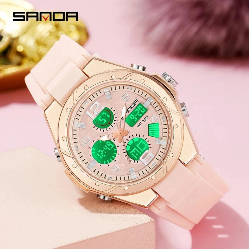 SANDA Sports Femmes Montres Mode Casual Étanche LED Montre Numérique Femmes Montres-Bracelets Pour Femmes Horloge Relogio Feminino 6062