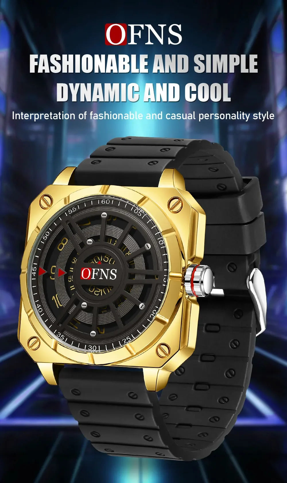 OFNS New 8026 Fashion Men's Watch Creative Cool Trend Large dial Quartz Watch Business Waterproof Men's Watches