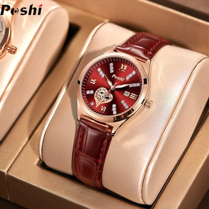 POSHI Original Brand Women Watch Fashion Quartz Watches Simple Casual Leather Ladies Bracelet Diamond Wristwatch Gift 2023