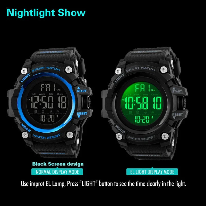 YIKAZE 9030 Montre numérique étanche pour hommes Montres de sport LED Réveil Montre-bracelet électronique Horloge militaire pour homme Cadeau pour enfants