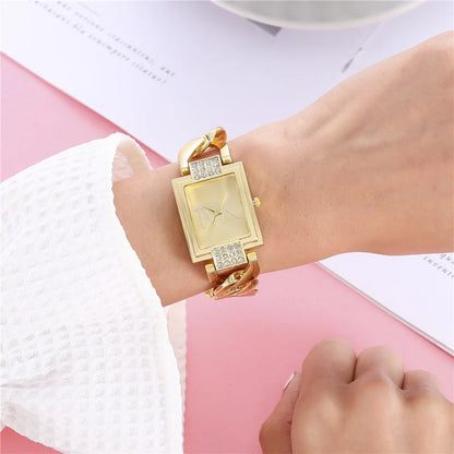 UTHAI W30 Women's Square Diamond Inlaid Light Luxury Small Fashion Quartz Watches Metal Female's Bracelet Watch Girls' Clock