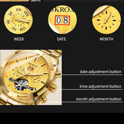 SKROX Tourbillon Automatic Movement Man Knight Watch Stainless Steel Mechanical Waterproof Male Wrist Watches Original Clockwork