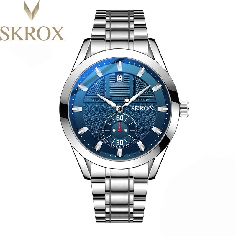 SKROX Original Men's Watch Blue Dial Stainless Steel Automatic Mechanical Waterproof Luminous Military Male Wrist Watches Clock