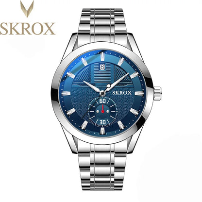 SKROX Original Men's Watch Blue Dial Stainless Steel Automatic Mechanical Waterproof Luminous Military Male Wrist Watches Clock