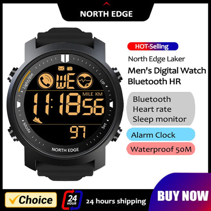 NORTH EDGE Mens Smart Watch Heart Rate Monitor Women Smartwatch Swmming Running Pedometer Alarm Clock Waterproof 50m Android IOS