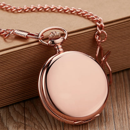 Vintage Rose Gold Smooth Quartz Pocket Watch Men Women Steampunk Pendant Fob Chain Roman Pocket Watch Men Clock Male