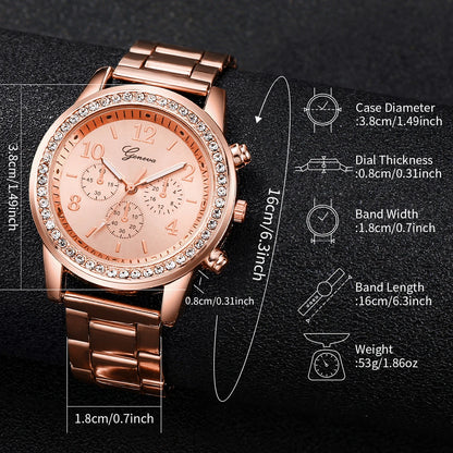 Lot de 2 montres à quartz analogiques pour femme avec strass et bracelet en acier doré rose