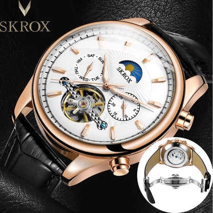 SKROX Official Tourbillon Moon Phase Automatic Movement Men Watch Mechanical Male Wrist Watches Original Top Luxury Clock reloj