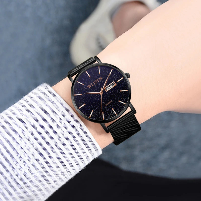 Men's Minimalist Stainless Steel Slim Casual Watch Men Wrist Watch Quartz Clock Water proof with Date