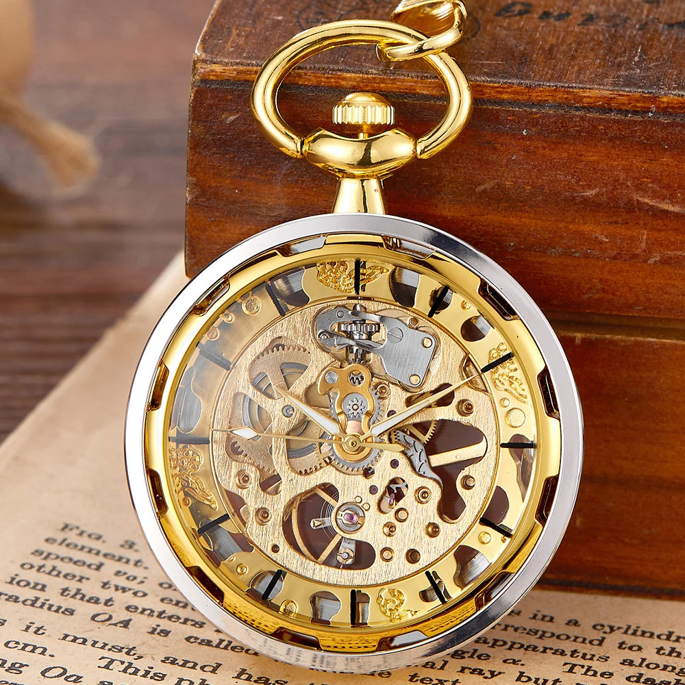 Copper Steampunk Vintage Pocket Watch Necklace Pendant Hollow pocket fob watches Men Women Hollow Gear relojes de bolsillo