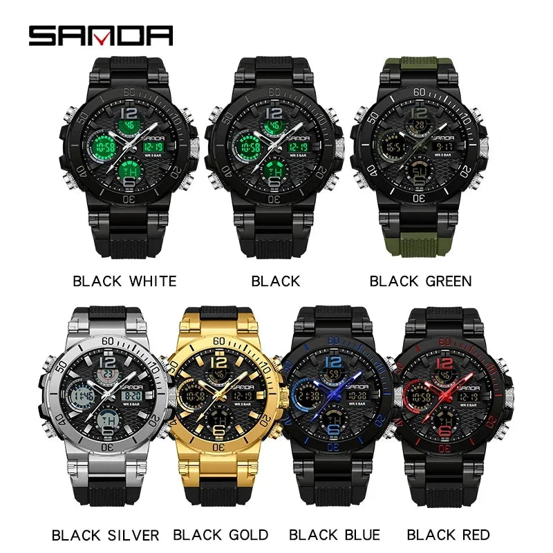 Sanda 2023 Nouvelle Montre Numérique Double Écran Pour Homme Veilleuse Étanche Multifonctionnelle Populaire Réveil Pour Homme Montre-Bracelet 6167