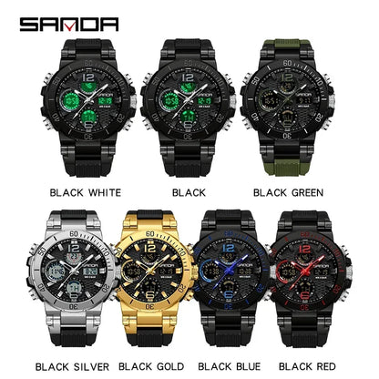 Sanda 2023 Nouvelle Montre Numérique Double Écran Pour Homme Veilleuse Étanche Multifonctionnelle Populaire Réveil Pour Homme Montre-Bracelet 6167