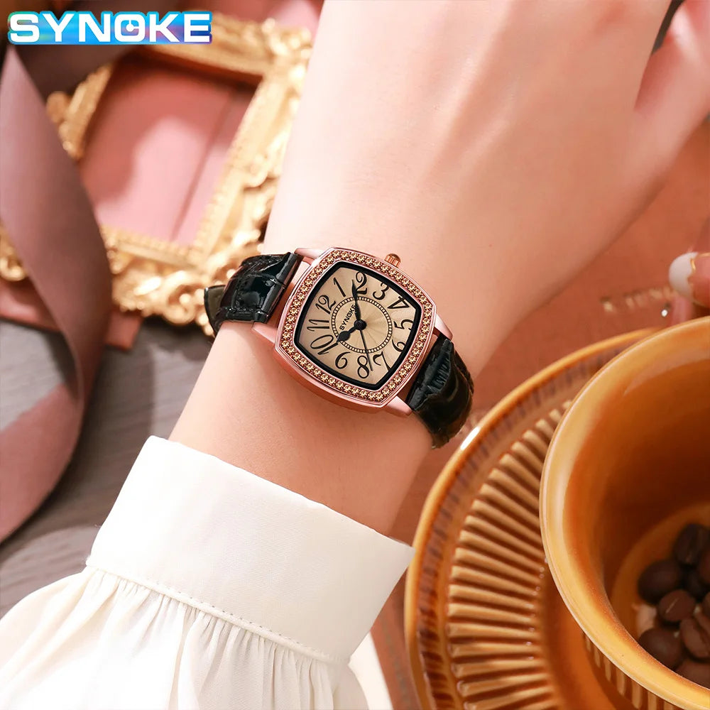 Montre à quartz de luxe Synoke pour femme, tendance, sertie de diamants, grand affichage numérique, montre-bracelet pour femme, rétro