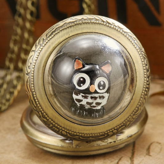 Unique Cute Cartoon Children Pocket Watches Fob Chains Necklace Steampunk Bronze Clock Retro Pocket Watch Gifts Accessory