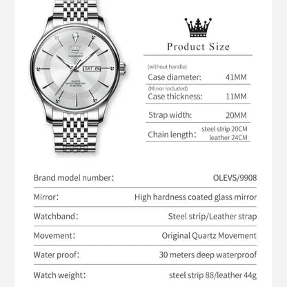 OLEVS NEW Montre Homme Acier Inoxydable Simplicité Robe Étanche Date Semaine Quartz Montre-Bracelet Homme Bracelet En Cuir Montre Homme