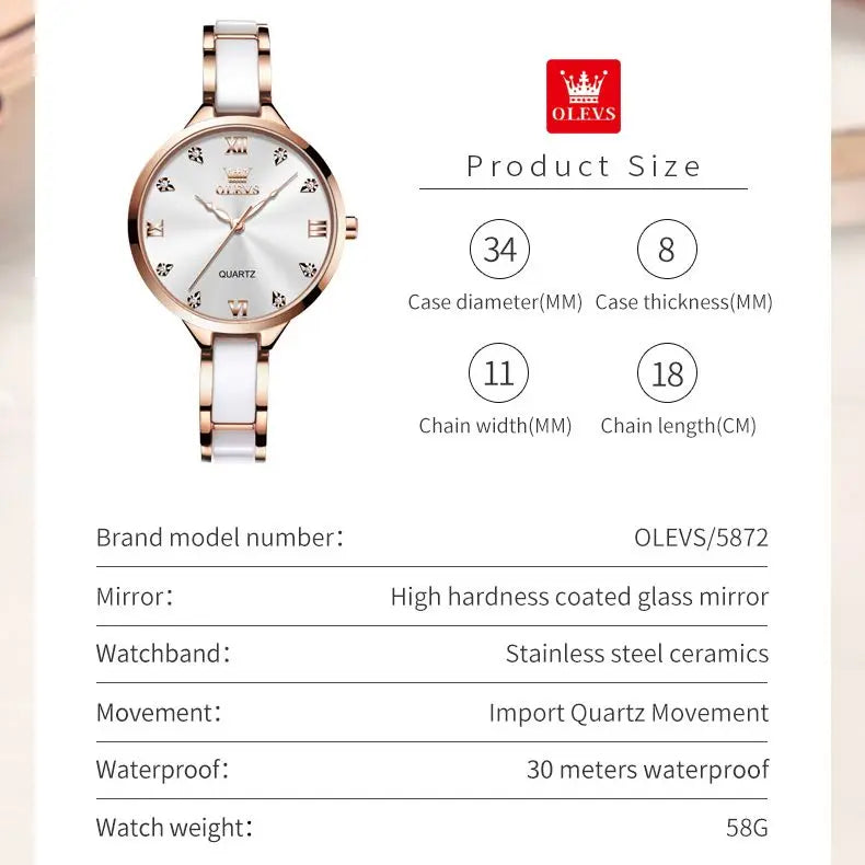 Montre à quartz originale OLEVS pour femme, mouvement japonais, bracelet en céramique élégant, cadran diamant, montre pour femme, étanche