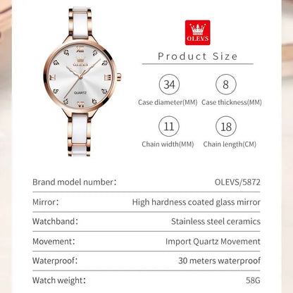 Montre à quartz originale OLEVS pour femme, mouvement japonais, bracelet en céramique élégant, cadran diamant, montre pour femme, étanche