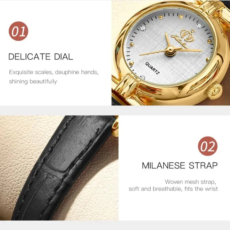 Montre à quartz rétro pour femme Fate Love, élégante, de luxe, avec bracelet en acier inoxydable doré, étanche, bracelet en cuir, montre à quartz pour femme