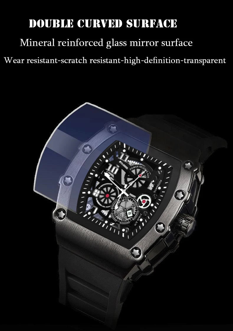 UTHAI Men's Watch Sports Fashion Trend Fully Automatic Quartz Wristwatch Hollow Waterproof Black Warrior Male Clock Watches