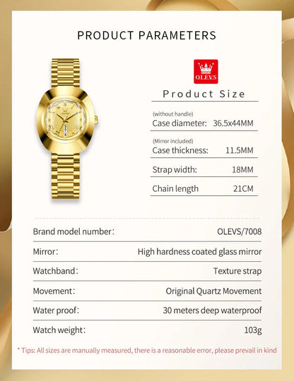 OLEVS Quartz Watch for Women Golden Tungsten steel Luxury Elegant Waterproof Calendar High Quality Watch Women's Wristwatches