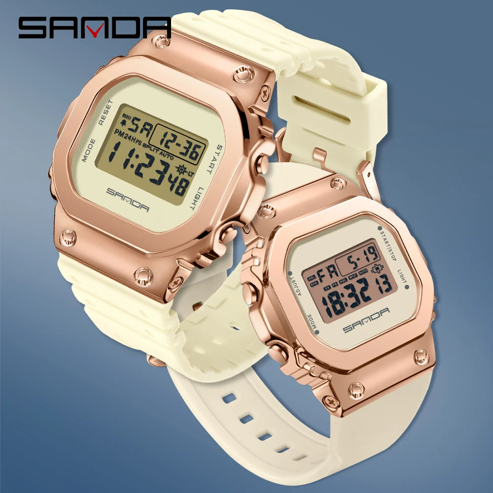 SANDA Montres de sport pour hommes Cadeau pour amoureux Montre numérique LED étanche Petite montre carrée Couple Femmes Montre-bracelet électronique militaire 2126