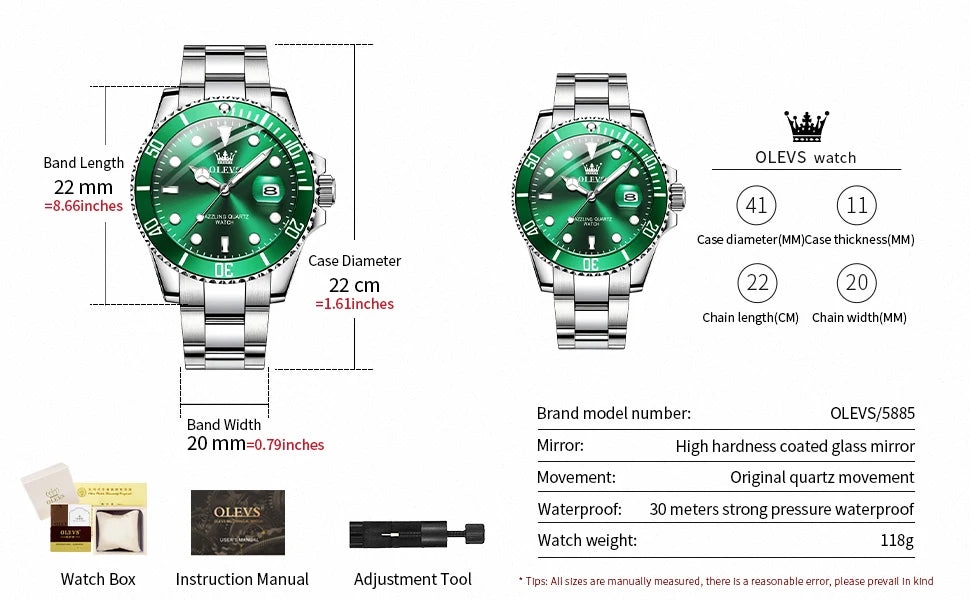 Montre Homme OLEVS Diver Vert Montre Étanche pour Homme Acier Inoxydable Quartz Homme Montre De Luxe Lumineuse