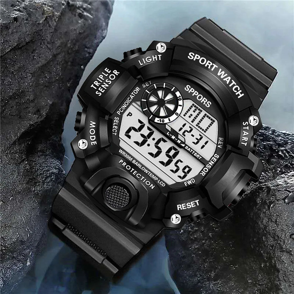 YIKAZE Y73 Men's Watch Digital Sports Electronic Wristwatch Large Dial Multifunctional Waterproof Luminous Alarm Male's Bracelet