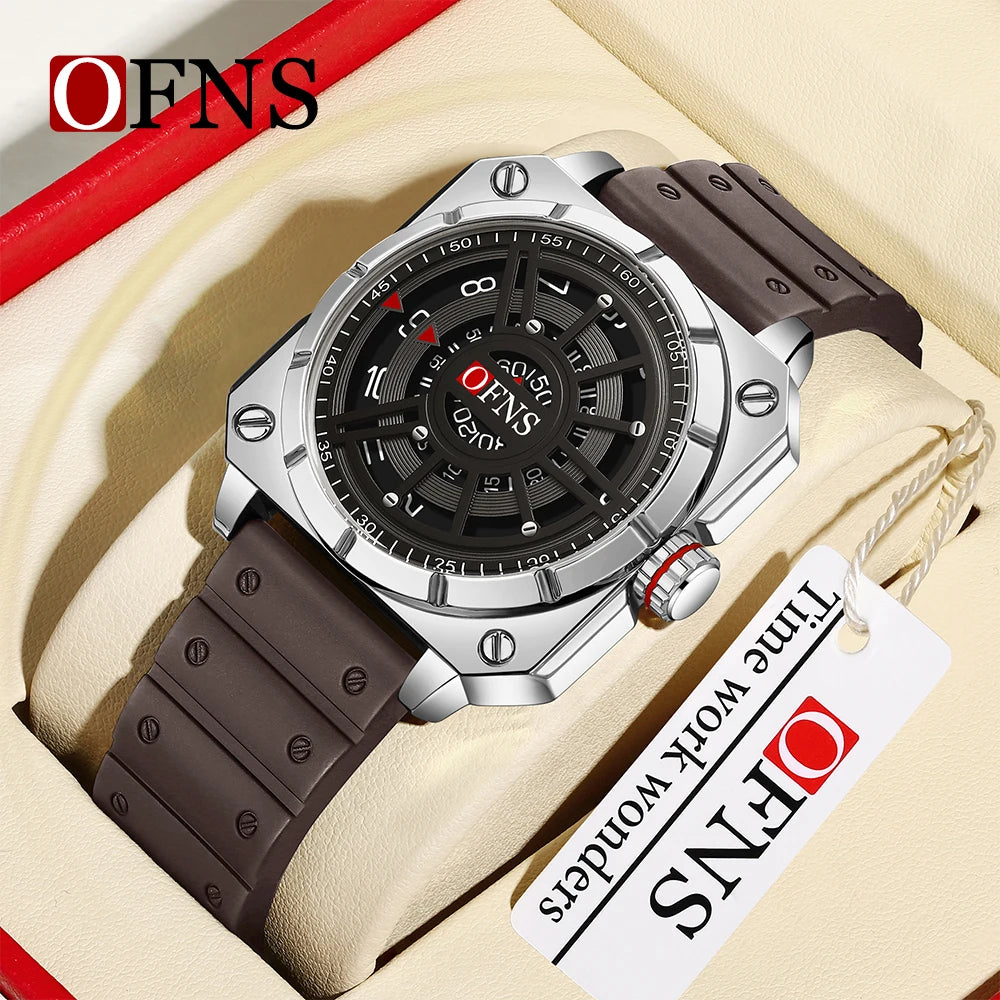 OFNS New 8026 Fashion Men's Watch Creative Cool Trend Large dial Quartz Watch Business Waterproof Men's Watches